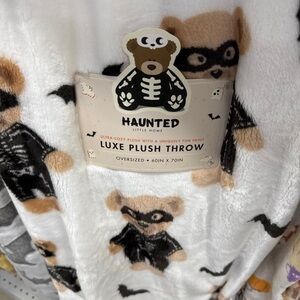 Haunted Little Home Halloween Skeleton Teddy Bear Luxe Plush Throw